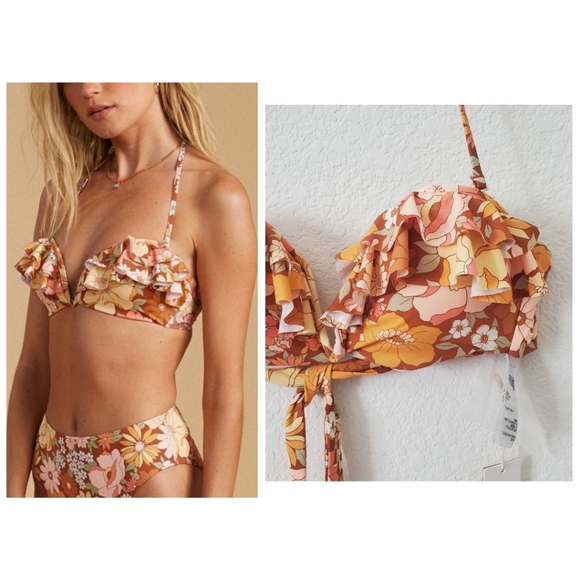 Billabong x The Salty Blonde Back Then Floral Halter Underwire Bikini Top L